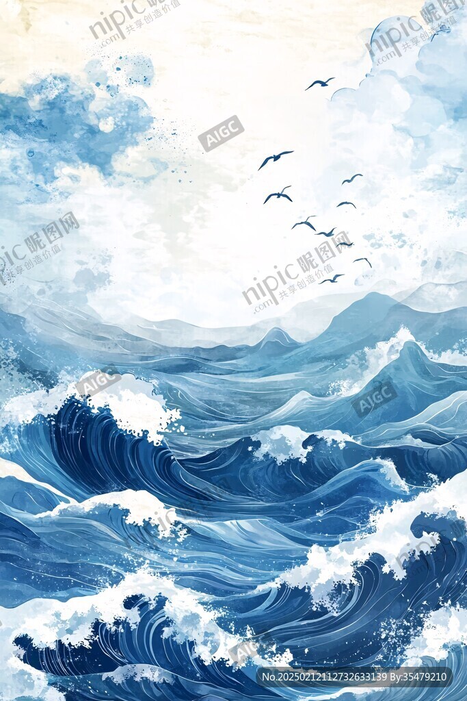 古风海浪包装插画
