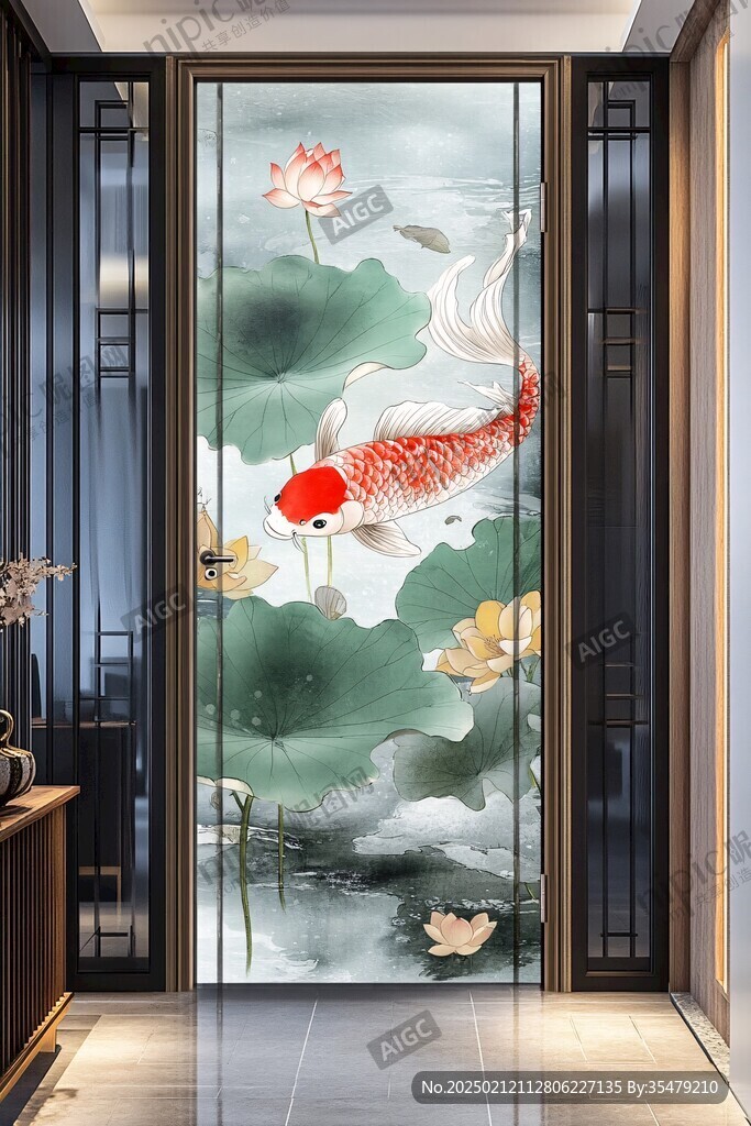 推拉门荷花