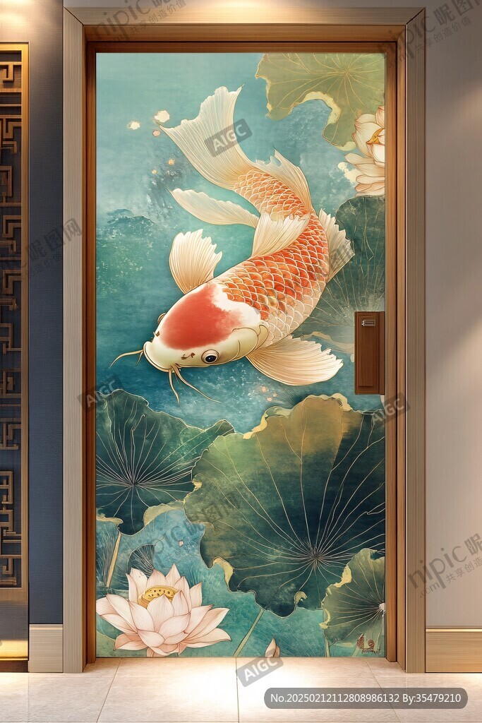红鲤鱼荷花隔断