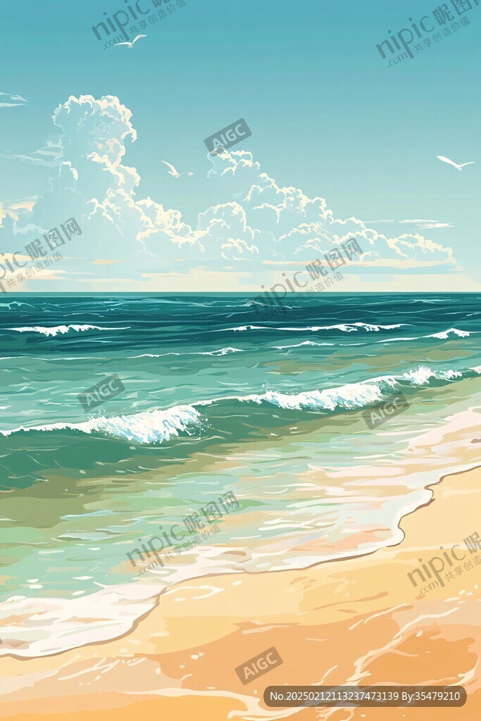 插画海边