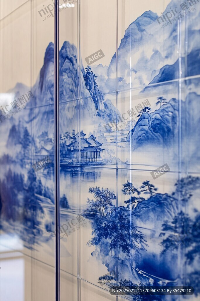 山水瓷屏