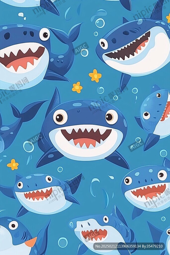 手绘快乐鲨鱼插画