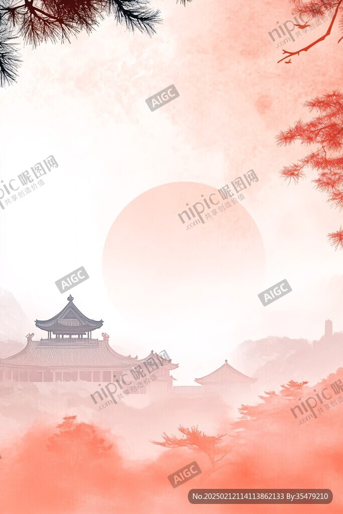禅意山水画红宫墙
