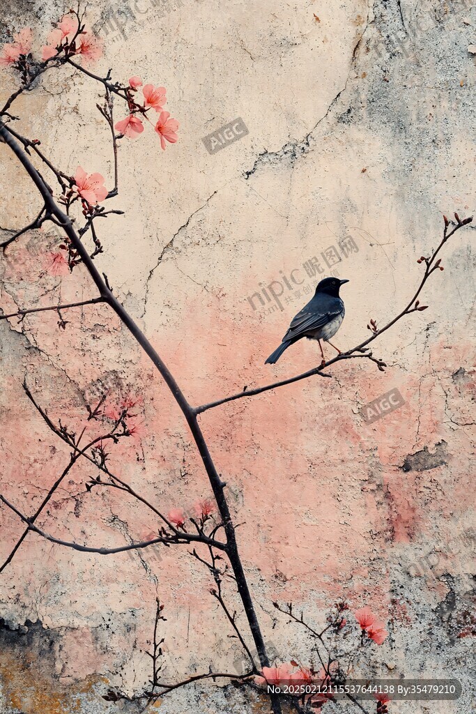 红墙花鸟