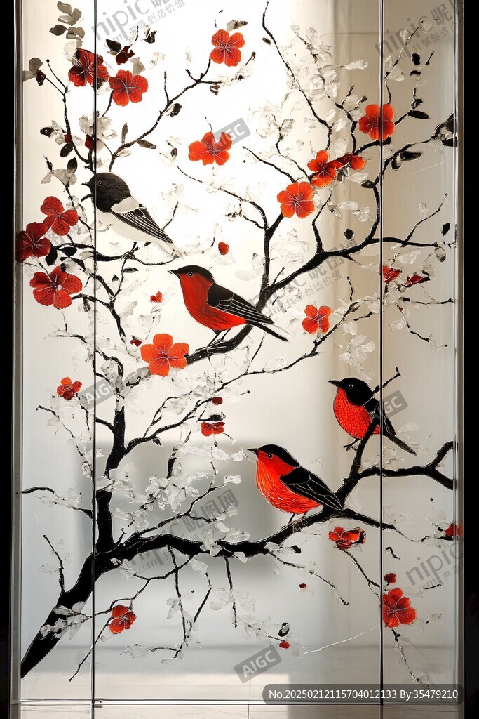 艺术玻璃花鸟画