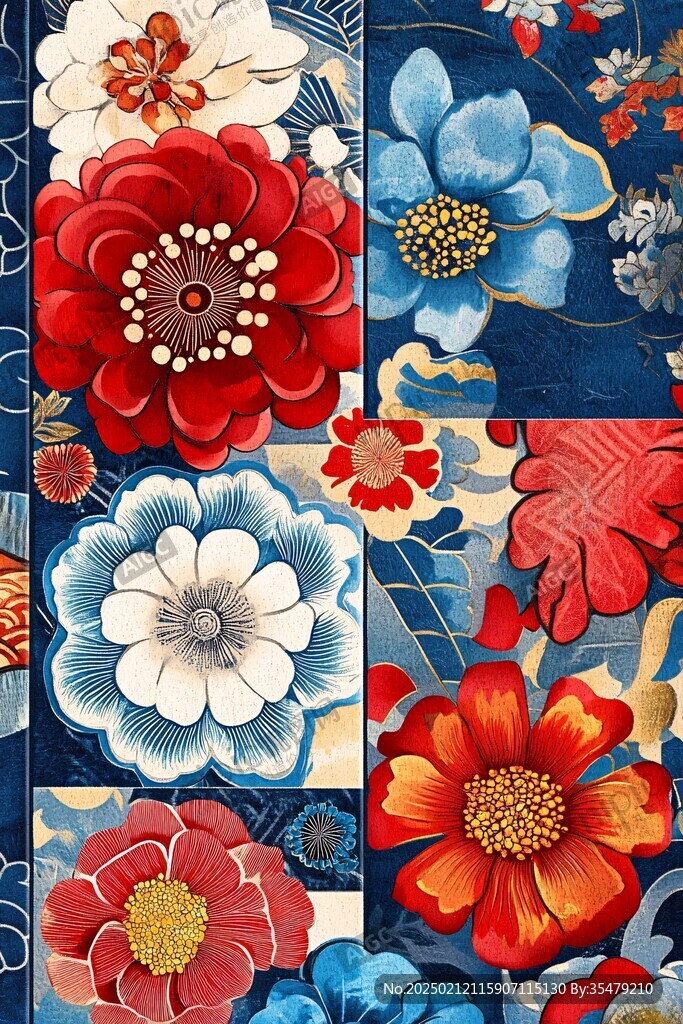 色块花古典图案组合