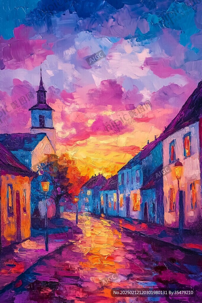 油画夕阳