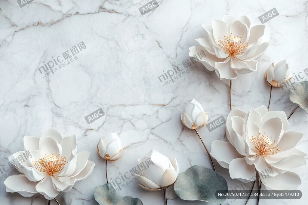 唯美荷花大理石壁画