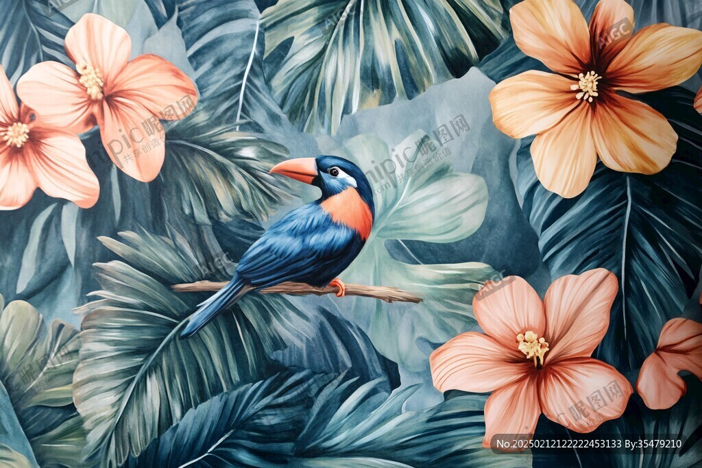3d立体浮雕花卉花鸟