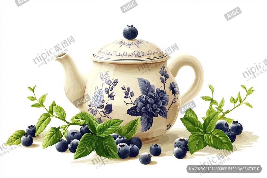 蓝莓果茶手绘