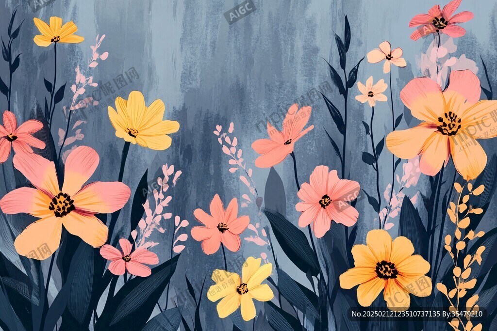 手绘花草壁画