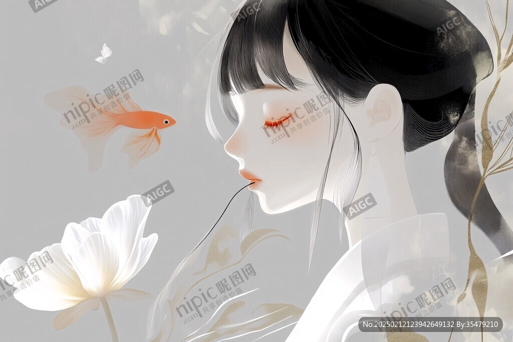 插画女孩与蝶