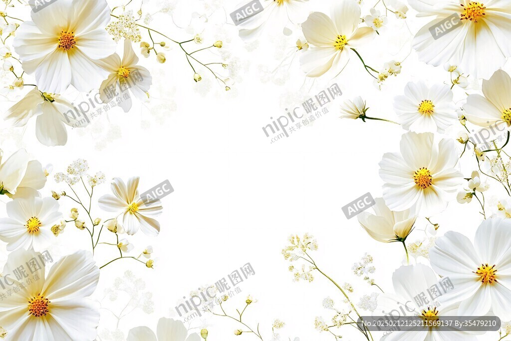 白色鲜花边框