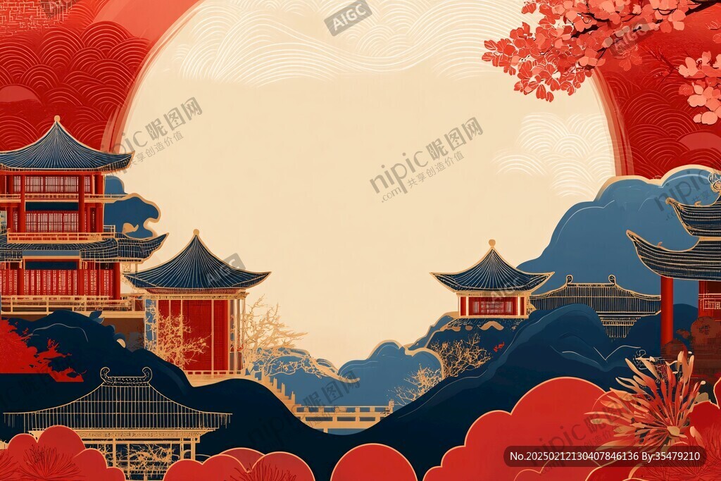 横店插画宣传背景素材
