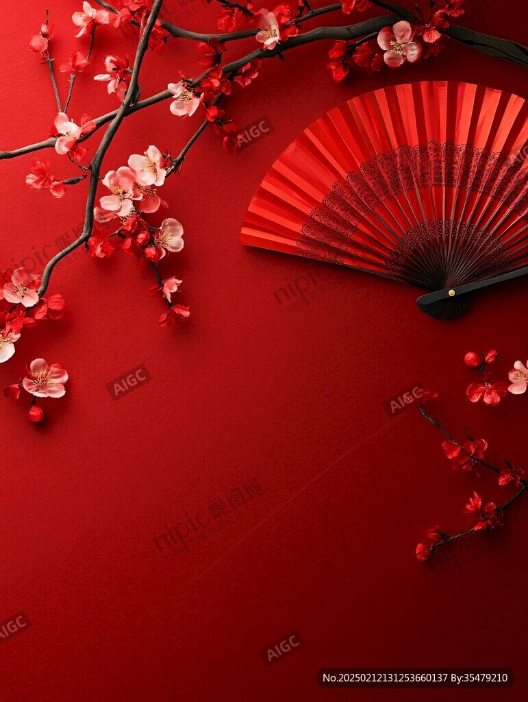 杏花红底图