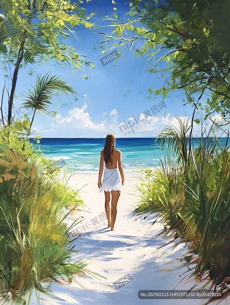 海滩漫步插画