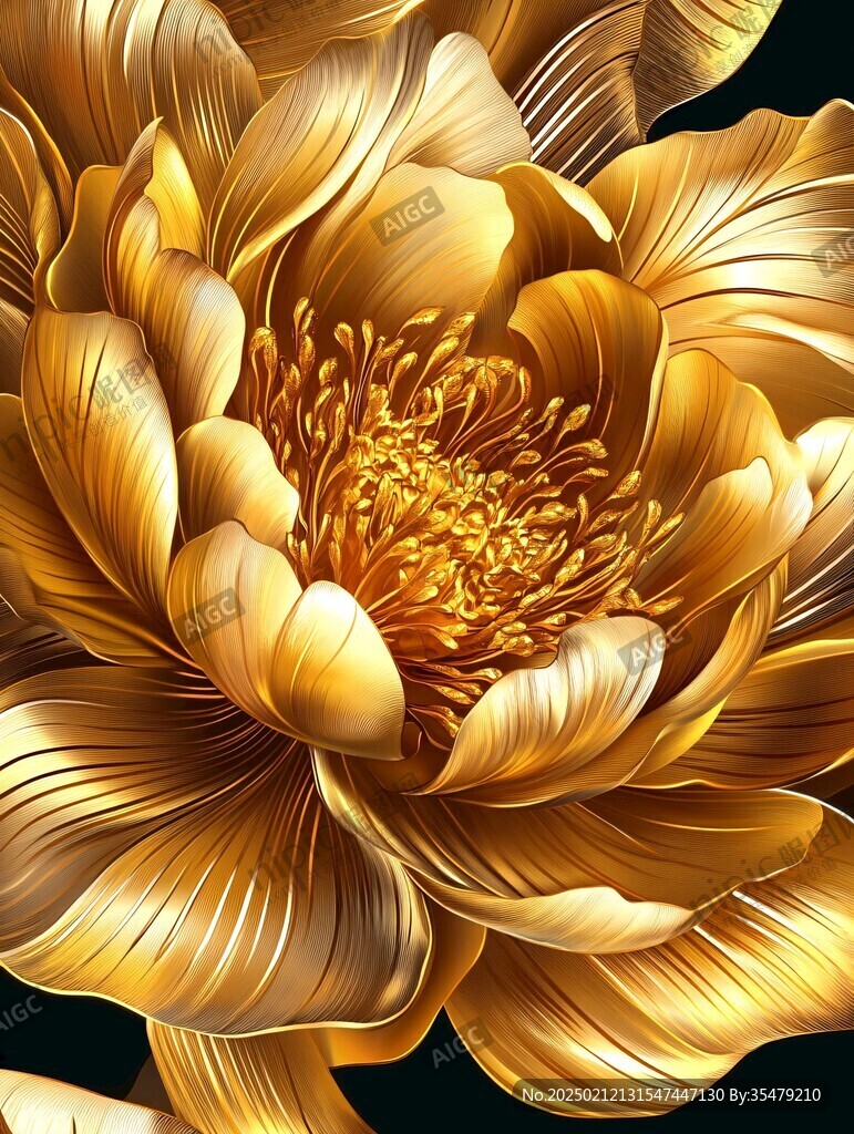 轻奢金色牡丹花线条