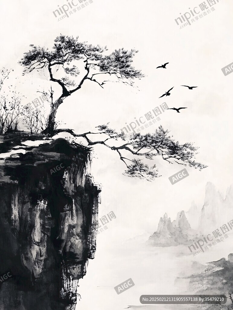 古典古风复古迎客松