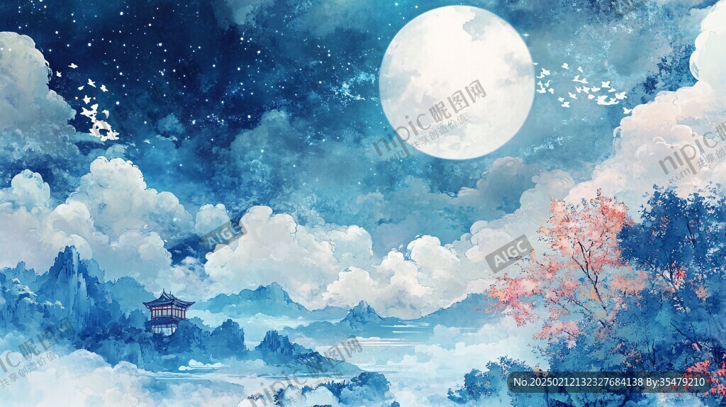 天界晓钟风景插画