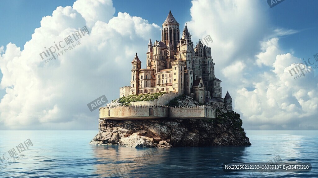 海岛海边城堡美景
