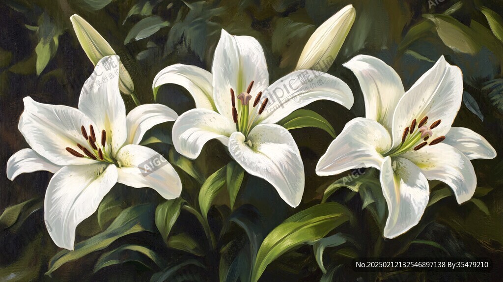 油画花卉百合