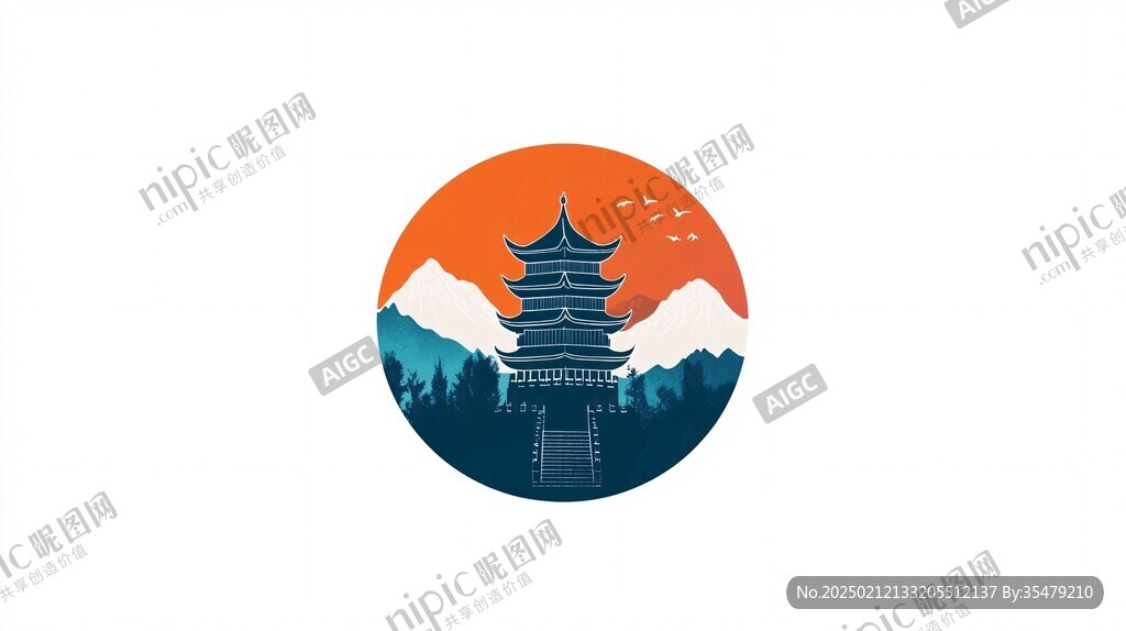 山水插画logo