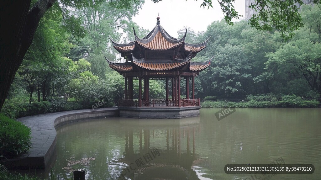 绿树红亭