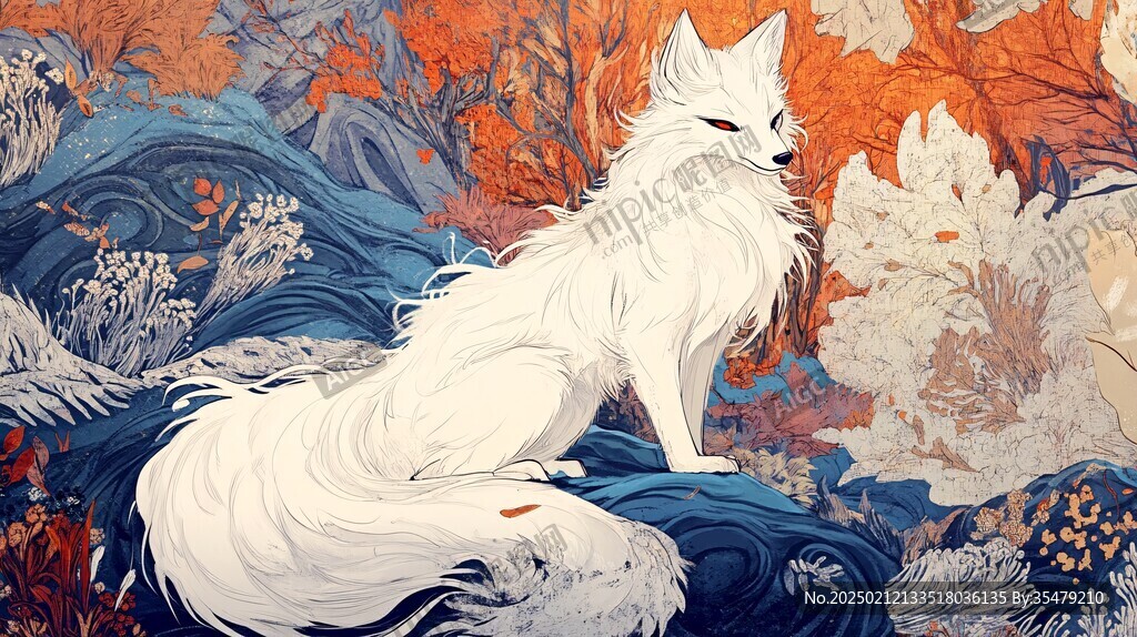 九尾白狐插画