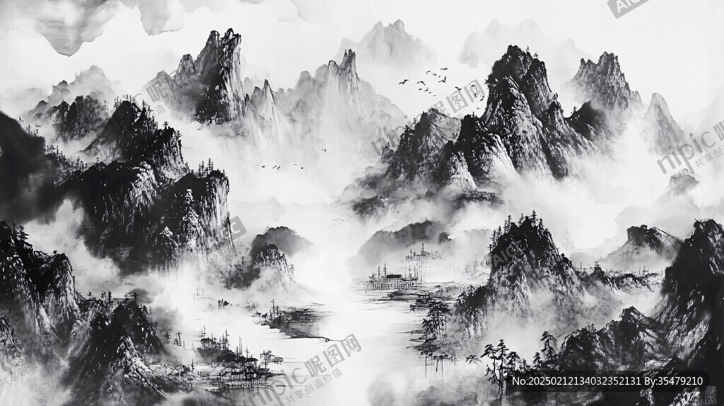 烟墨中式山水