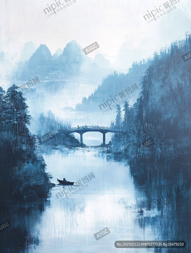 烟雨江南古风山水插画