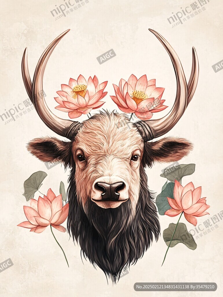 水牛角插画