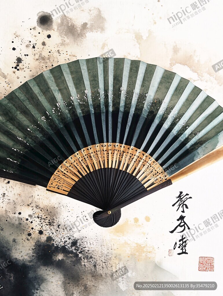 插画折扇画禅意