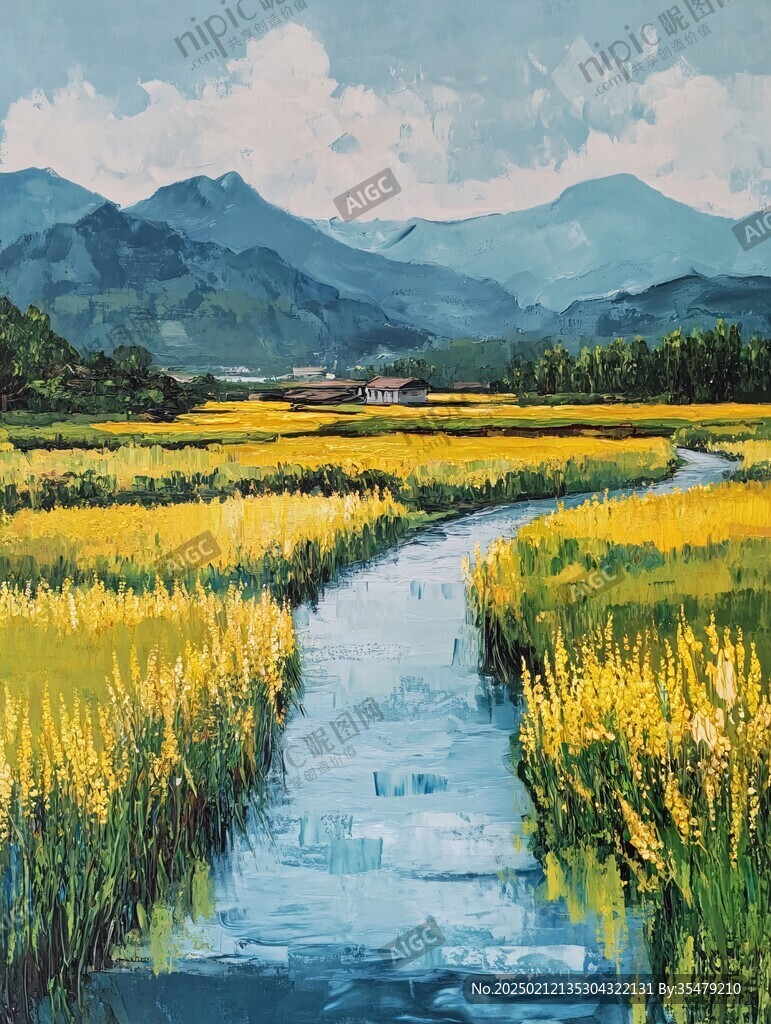 水稻田油画