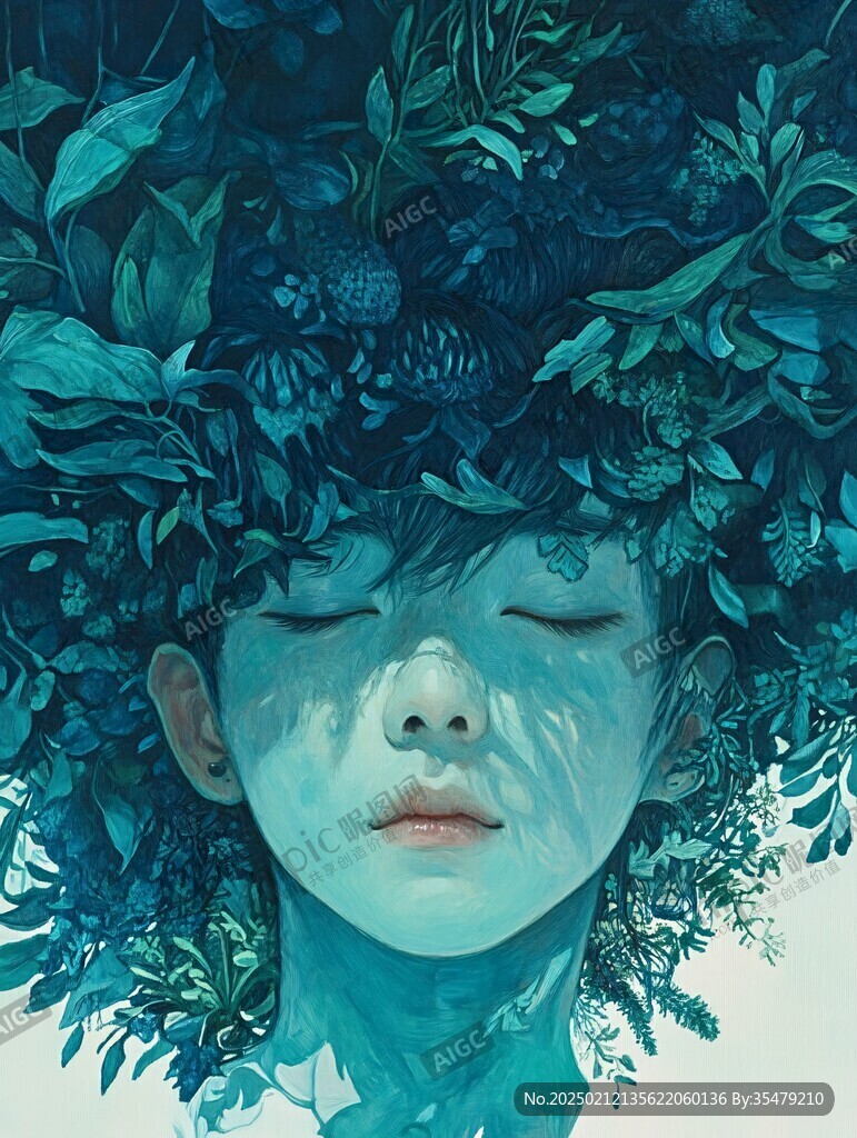 场景插画植物少女