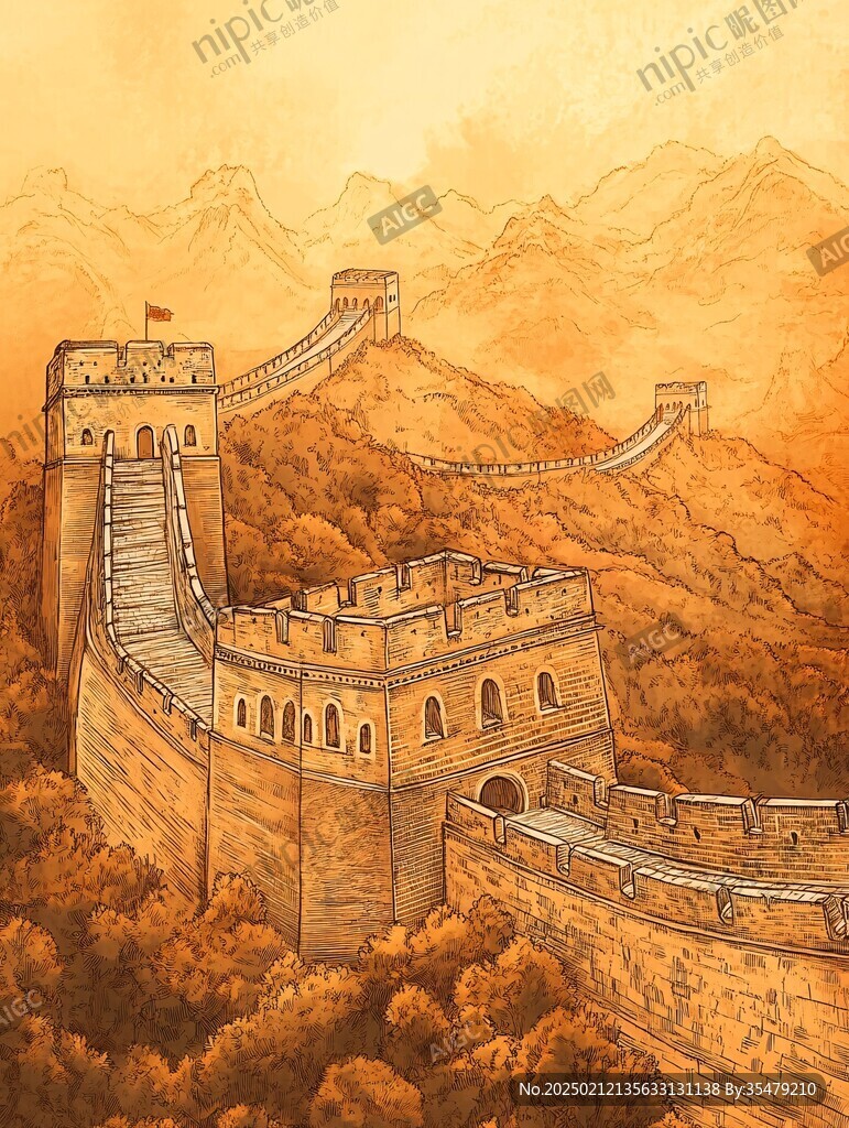 工笔画长城