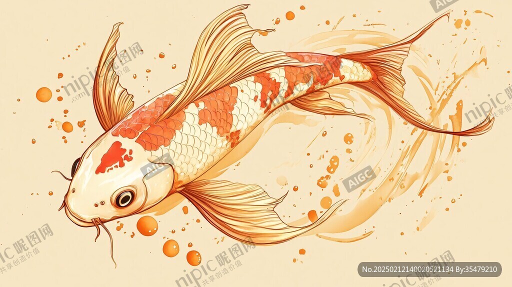 手绘锦鲤插画
