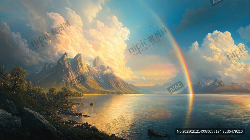 阳光彩虹油画