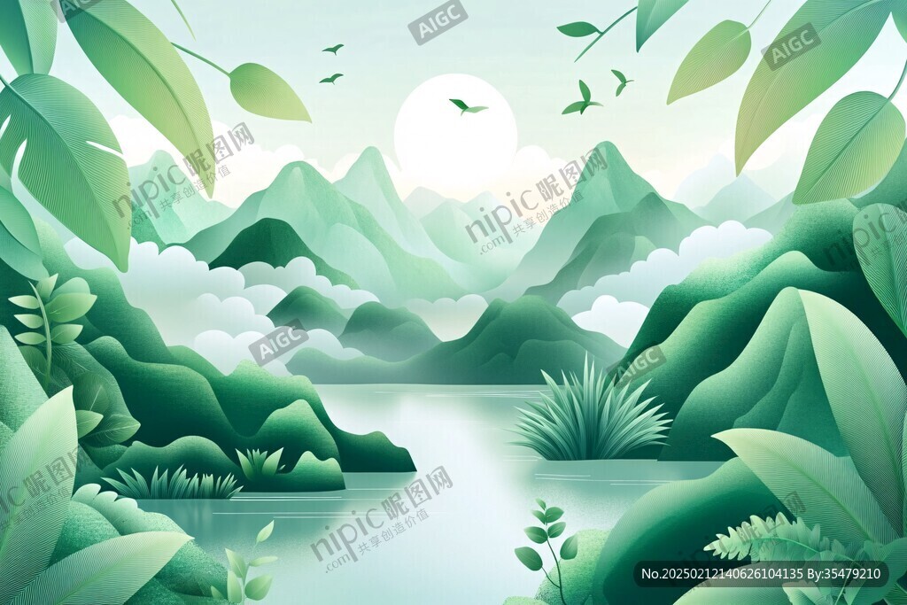 绿色淡雅插画风