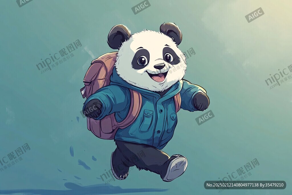背着书包奔跑的小熊猫