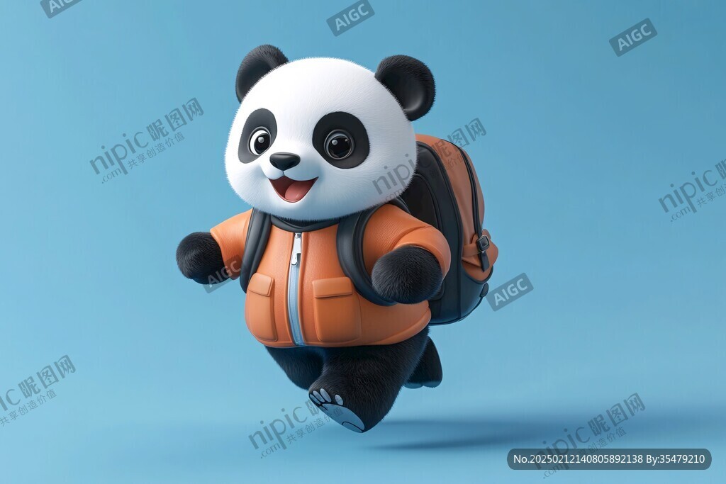 背着书包奔跑的小熊猫