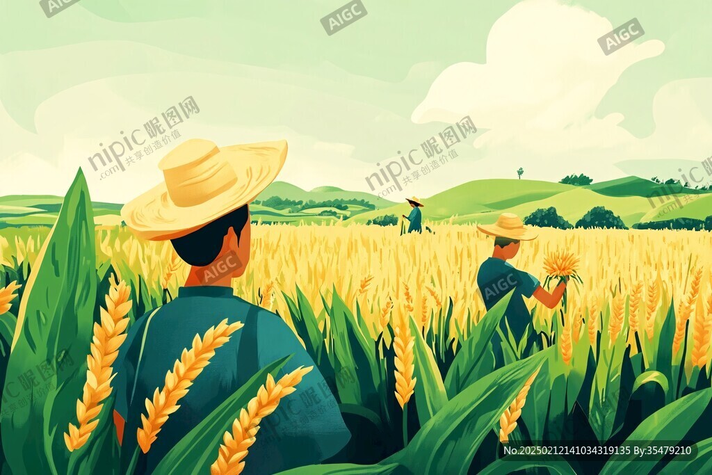 扬谷丰收插画