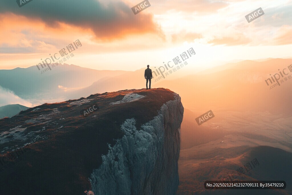 站在悬崖边上男人背影