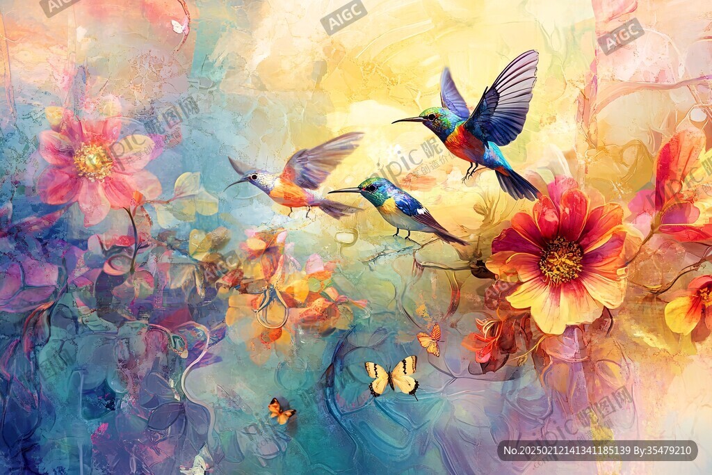 梦幻花鸟油画