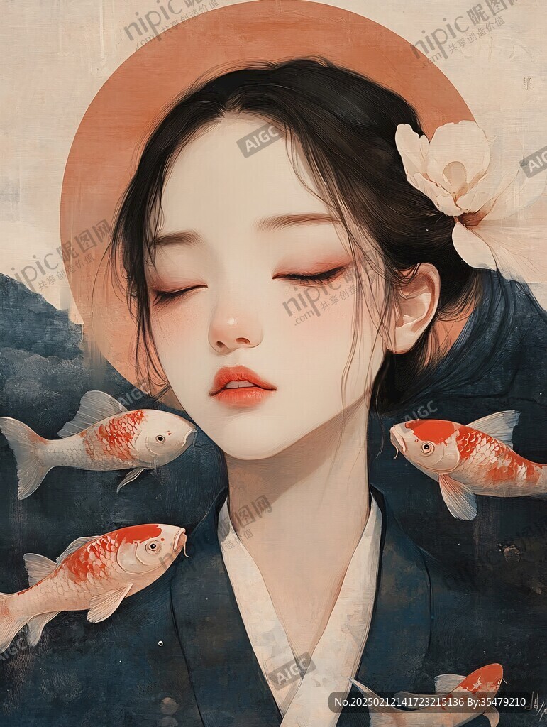 人物锦鲤插画