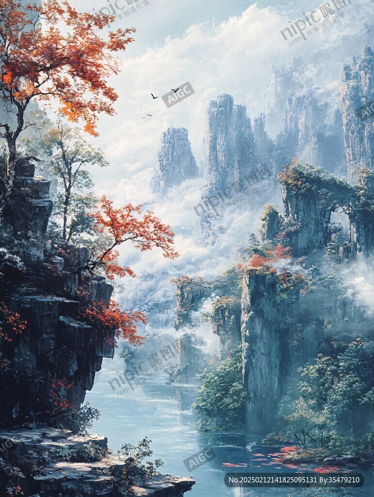 风光人间仙境油画