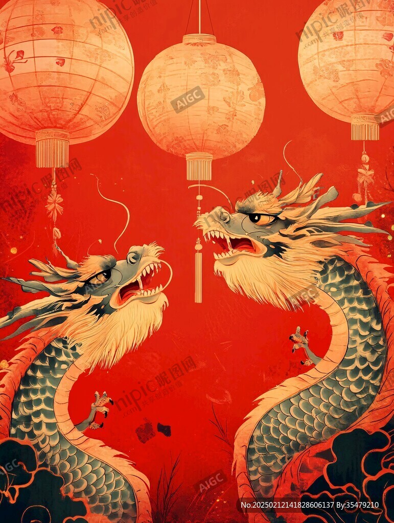 龙年对联插画