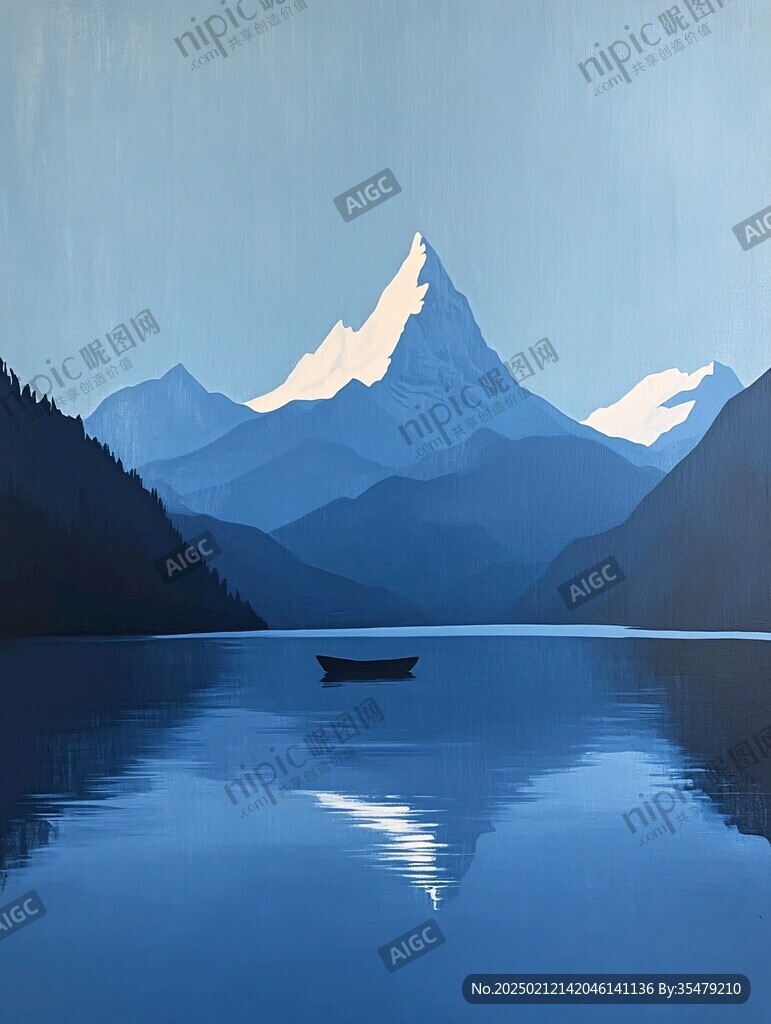 山湖插画