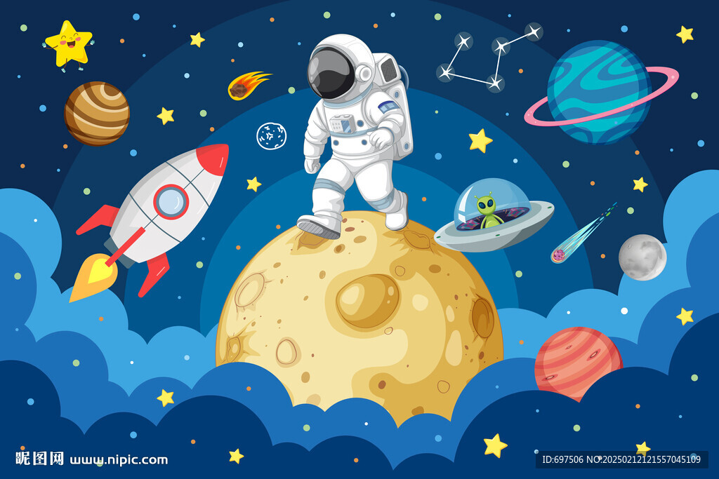 太空宇航员星球卡通宇宙火箭背景