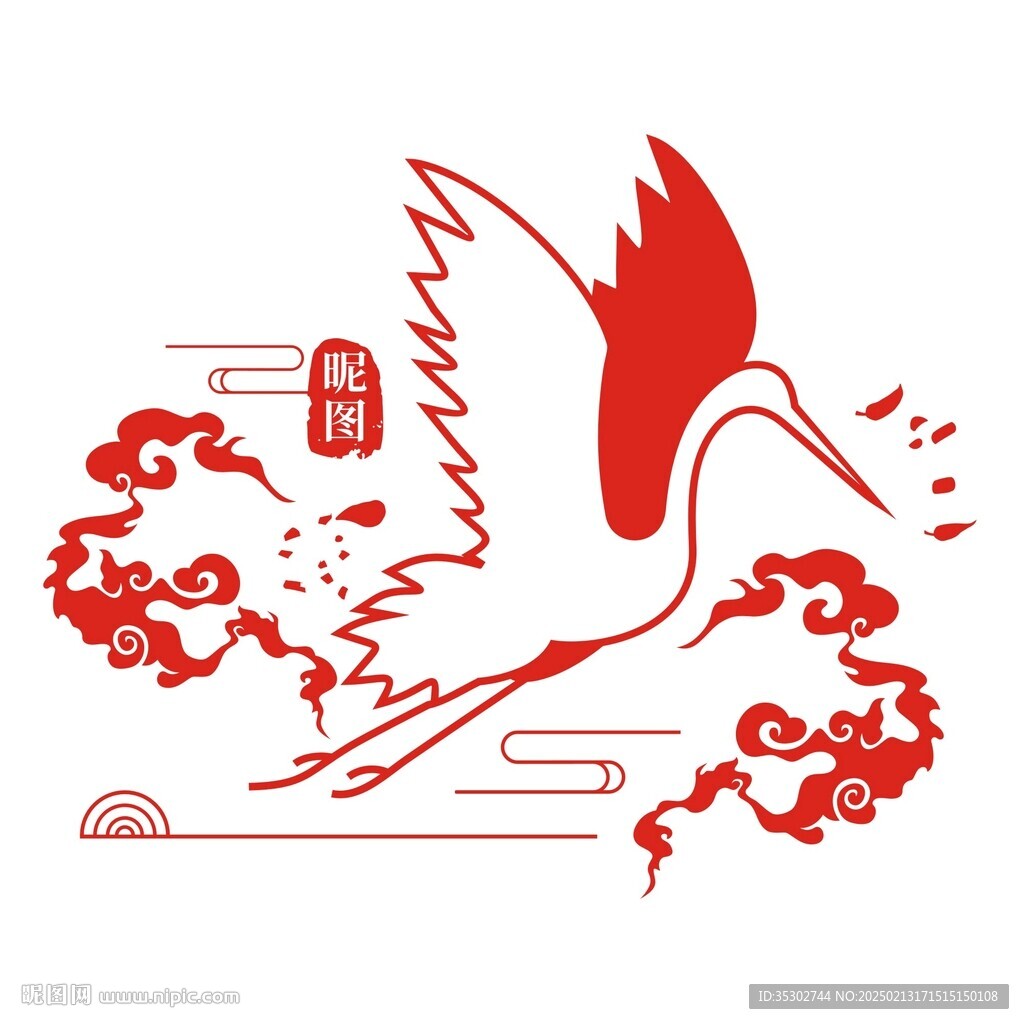 国潮中国风古典印章飞鹤祥云素材
