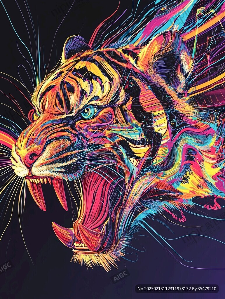 原色虎头潮流插画